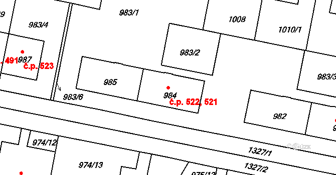 Liboc 521,522, Praha na parcele st. 984 v KÚ Liboc, Katastrální mapa