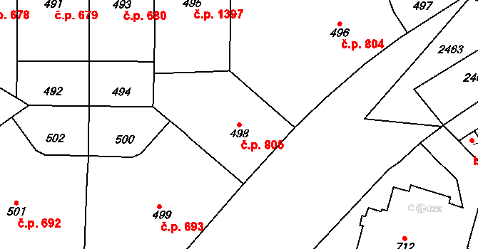 Vršovice 805, Praha na parcele st. 498 v KÚ Vršovice, Katastrální mapa