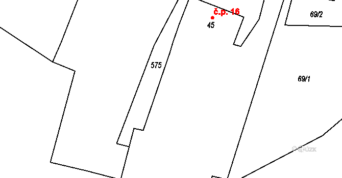 Starosedlský Hrádek 16 na parcele st. 45 v KÚ Starosedlský Hrádek, Katastrální mapa
