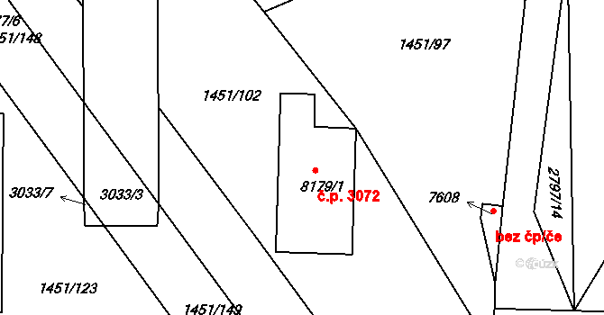 Hodonín 3072 na parcele st. 8179/1 v KÚ Hodonín, Katastrální mapa