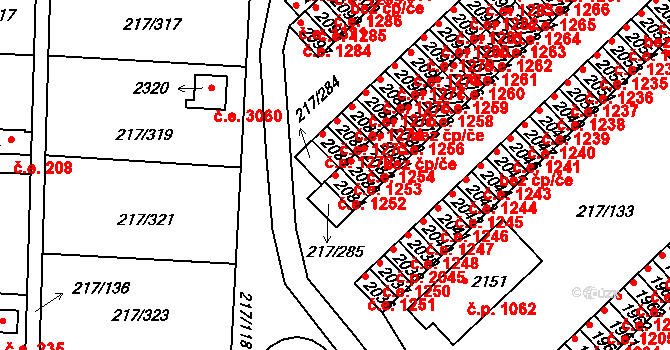 Sezimovo Ústí 1252 na parcele st. 2084 v KÚ Sezimovo Ústí, Katastrální mapa