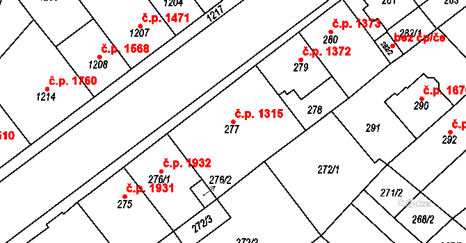 Chomutov 1315 na parcele st. 277 v KÚ Chomutov I, Katastrální mapa