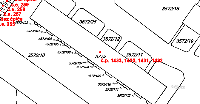 Šlapanice 1430,1431,1432,1433 na parcele st. 3775 v KÚ Šlapanice u Brna, Katastrální mapa