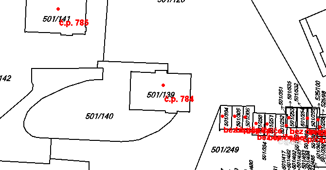 Ráj 784, Karviná na parcele st. 501/139 v KÚ Ráj, Katastrální mapa