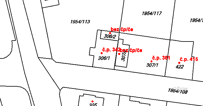 Litice 342, Plzeň na parcele st. 306/1 v KÚ Litice u Plzně, Katastrální mapa