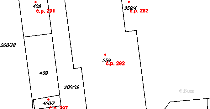 Nehvizdy 292 na parcele st. 259 v KÚ Nehvizdy, Katastrální mapa