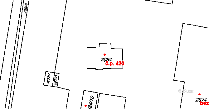 Jirkov 420 na parcele st. 2064 v KÚ Jirkov, Katastrální mapa