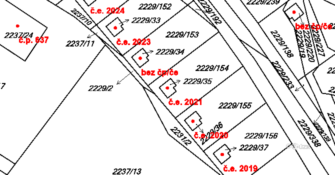 Krásné Pole 2021, Ostrava na parcele st. 2229/35 v KÚ Krásné Pole, Katastrální mapa