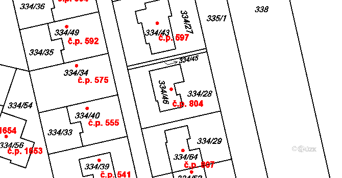 Kunovice 804 na parcele st. 334/46 v KÚ Kunovice u Uherského Hradiště, Katastrální mapa