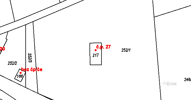Masákova Lhota 27, Zdíkov na parcele st. 217 v KÚ Masákova Lhota, Katastrální mapa