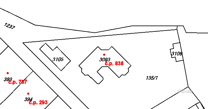 Úšovice 838, Mariánské Lázně na parcele st. 3093 v KÚ Úšovice, Katastrální mapa