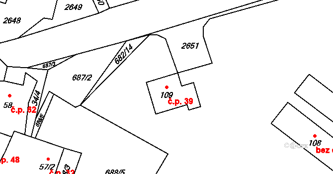 Matějovec 39, Český Rudolec na parcele st. 109 v KÚ Matějovec, Katastrální mapa