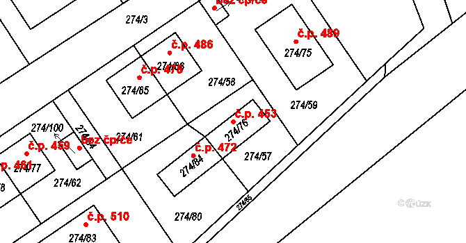 Poříčany 453 na parcele st. 274/76 v KÚ Poříčany, Katastrální mapa