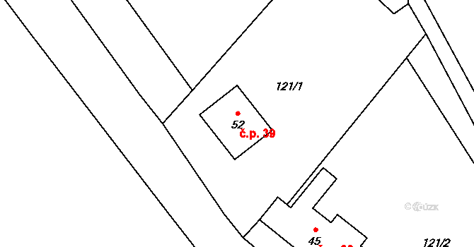 Přeckov 39 na parcele st. 52 v KÚ Přeckov, Katastrální mapa