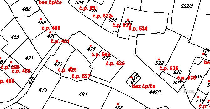 Jemnice 525 na parcele st. 477 v KÚ Jemnice, Katastrální mapa