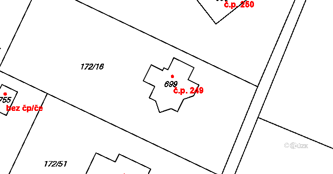 Malenovice 249 na parcele st. 699 v KÚ Malenovice, Katastrální mapa