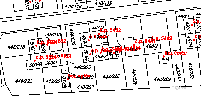 Otrokovice 5453 na parcele st. 499/3 v KÚ Otrokovice, Katastrální mapa