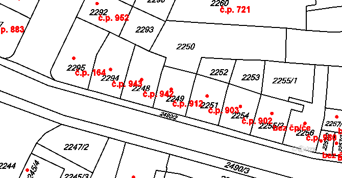 Předměstí 912, Litoměřice na parcele st. 2249 v KÚ Litoměřice, Katastrální mapa