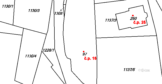 Humenec 16, Teplýšovice na parcele st. 97 v KÚ Teplýšovice, Katastrální mapa