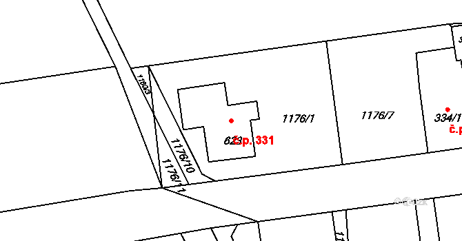 Bystřice 331 na parcele st. 623 v KÚ Bystřice u Benešova, Katastrální mapa