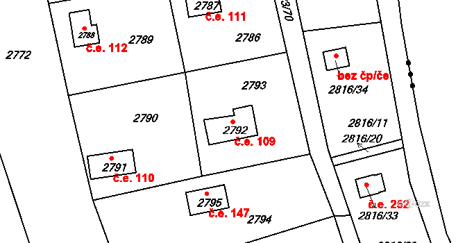 Lhota Samoty 109, Planá nad Lužnicí na parcele st. 2792 v KÚ Planá nad Lužnicí, Katastrální mapa