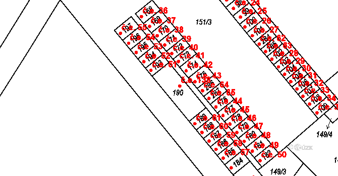 Dolní Rožínka 138 na parcele st. 190 v KÚ Dolní Rožínka, Katastrální mapa