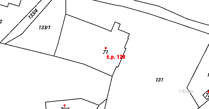 Hranice 129 na parcele st. 71 v KÚ Hranice u Aše, Katastrální mapa