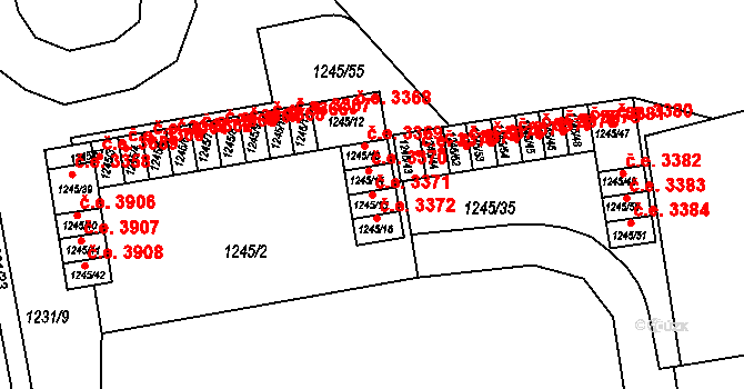Prostřední Suchá 3371, Havířov na parcele st. 1245/15 v KÚ Prostřední Suchá, Katastrální mapa