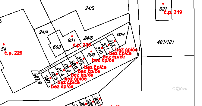 Čížkovice 41091736 na parcele st. 310 v KÚ Čížkovice, Katastrální mapa