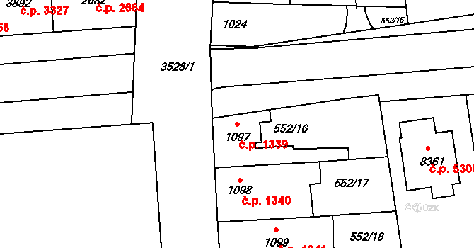 Zlín 1339 na parcele st. 1097 v KÚ Zlín, Katastrální mapa