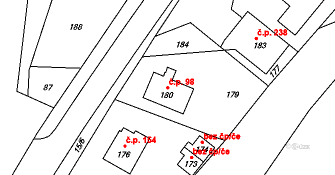 Žimrovice 98, Hradec nad Moravicí na parcele st. 180 v KÚ Žimrovice, Katastrální mapa
