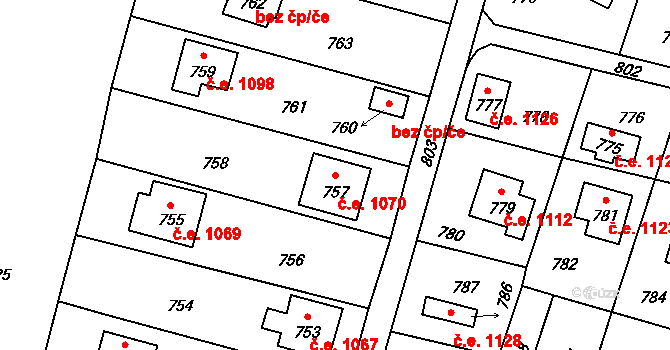 Kyjovice 1070 na parcele st. 757 v KÚ Kyjovice ve Slezsku, Katastrální mapa