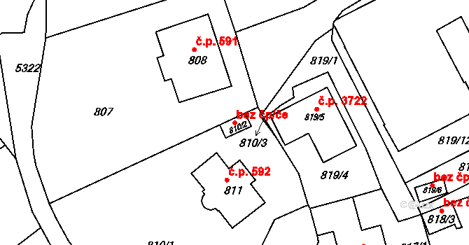 Znojmo 47520736 na parcele st. 810/2 v KÚ Znojmo-město, Katastrální mapa
