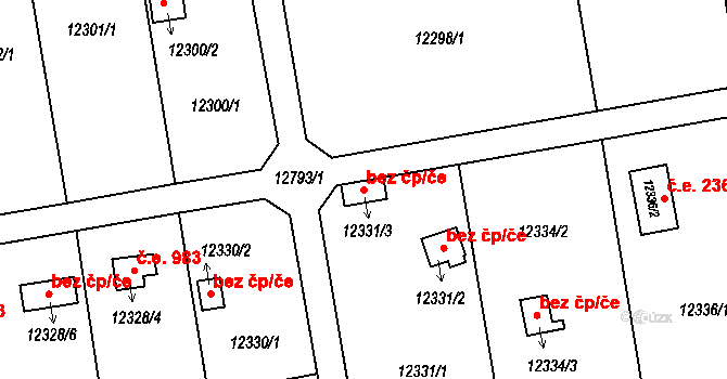 Plzeň 48191736 na parcele st. 12331/3 v KÚ Plzeň, Katastrální mapa