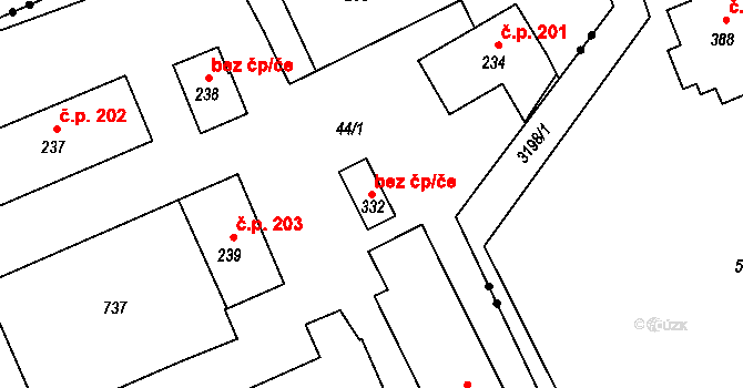Jílové 48654736 na parcele st. 332 v KÚ Martiněves u Děčína, Katastrální mapa