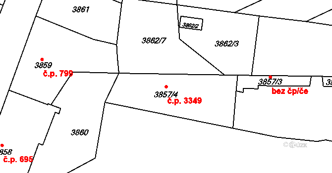 Teplice 3349 na parcele st. 3857/4 v KÚ Teplice, Katastrální mapa