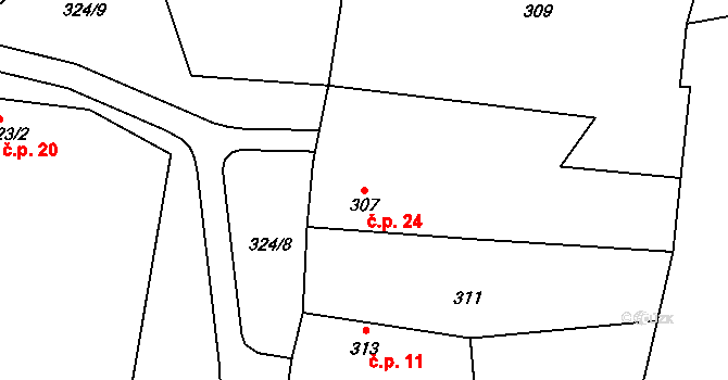 Nemilkov 24, Lišnice na parcele st. 307 v KÚ Lišnice, Katastrální mapa