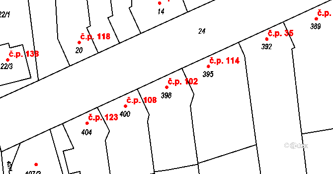 Marefy 102, Bučovice na parcele st. 398 v KÚ Marefy, Katastrální mapa