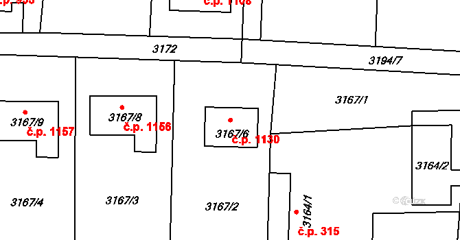 Stonava 1130 na parcele st. 3167/6 v KÚ Stonava, Katastrální mapa