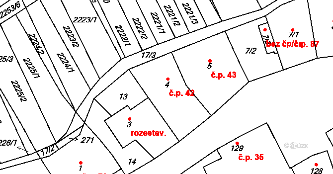 Chvalkovice 42 na parcele st. 4 v KÚ Chvalkovice, Katastrální mapa