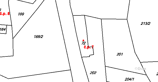 Mistrovice 7 na parcele st. 72 v KÚ Mistrovice nad Orlicí, Katastrální mapa