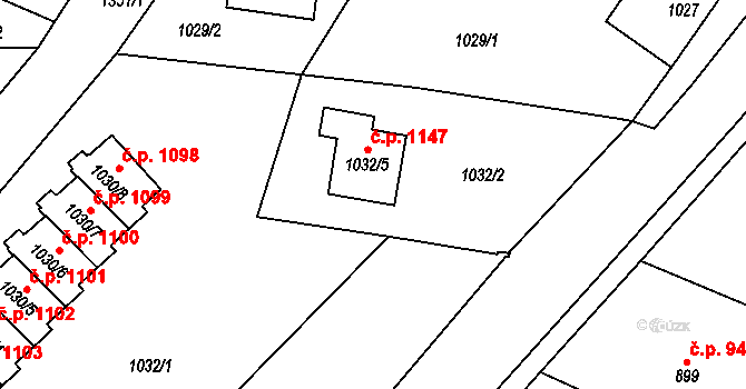 Třešť 1147 na parcele st. 1032/5 v KÚ Třešť, Katastrální mapa