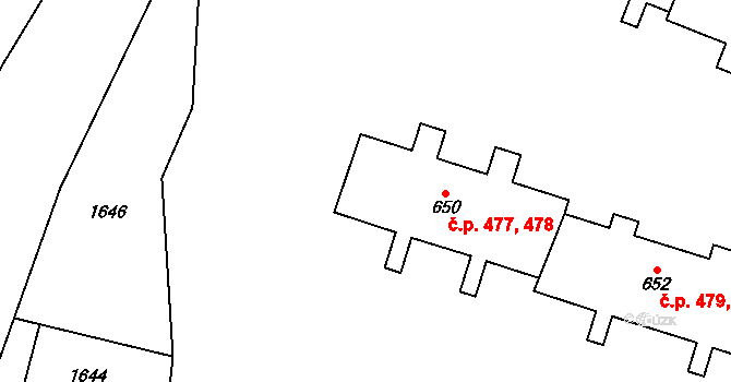 Hanušovice 477,478 na parcele st. 650 v KÚ Hanušovice, Katastrální mapa