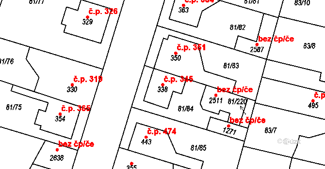 Lobeček 345, Kralupy nad Vltavou na parcele st. 338 v KÚ Lobeček, Katastrální mapa