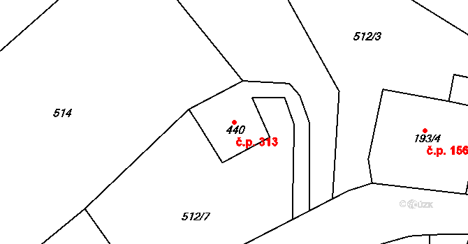 Lipová 313 na parcele st. 440 v KÚ Lipová u Šluknova, Katastrální mapa