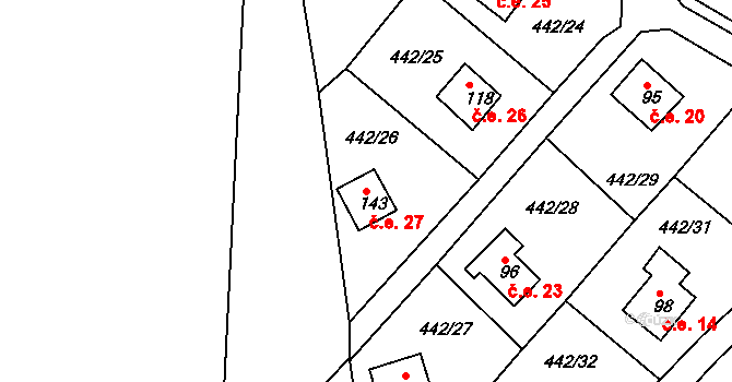 Plískov 27 na parcele st. 143 v KÚ Plískov, Katastrální mapa