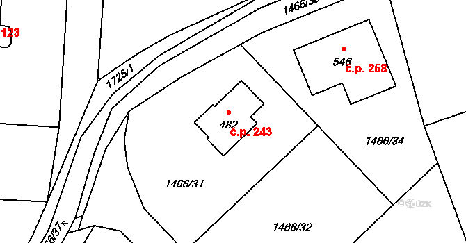 Olbramovice Ves 243, Olbramovice na parcele st. 482 v KÚ Olbramovice u Votic, Katastrální mapa