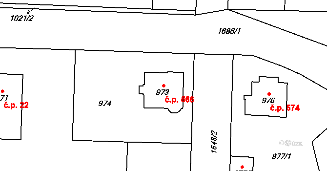 Hronov 566 na parcele st. 973 v KÚ Hronov, Katastrální mapa