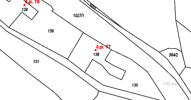 Bušín 77 na parcele st. 138 v KÚ Bušín, Katastrální mapa