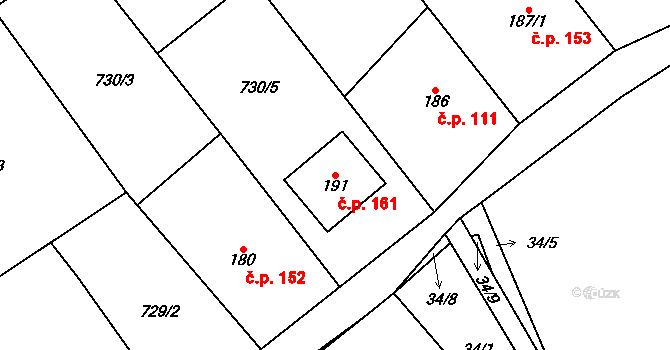 Hrabová 161 na parcele st. 191 v KÚ Hrabová u Dubicka, Katastrální mapa
